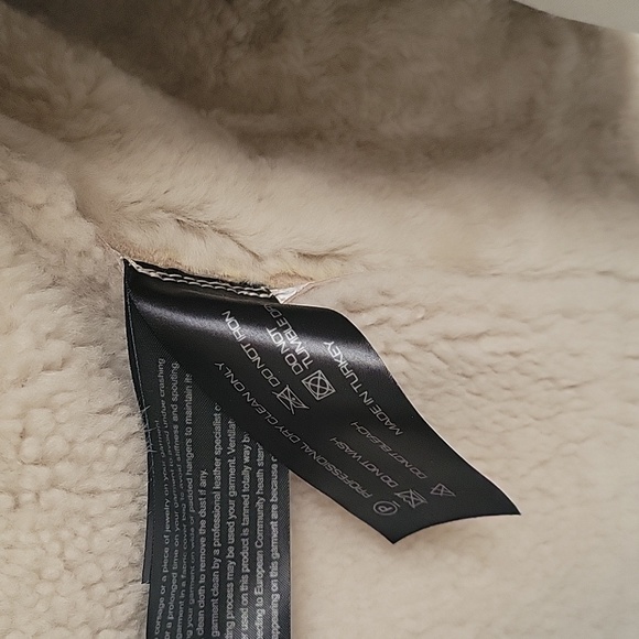 Vintage Y2K Genuine Shearling Leather Distressed Moto Biker Jacket Small Beige - Picture 8 of 10